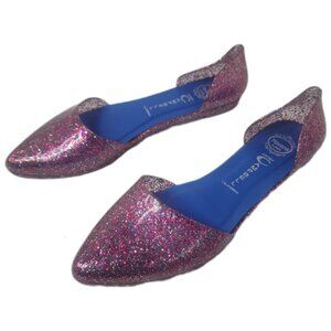 JEFFREY CAMPBELL GLITTER SPARKLE PINK JELLY FLATS HAVANA US LADIES SZ 8 SLIP ON